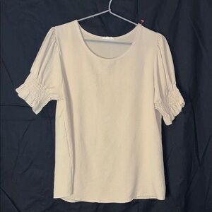 Women’s Cream Short Sleeve Smocked-Sleeve Blouse